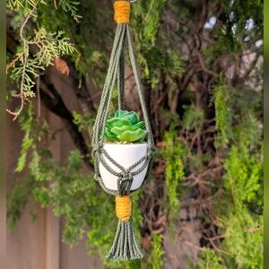 Macrame Car Charm Plant Hanger With Artificial Succulent